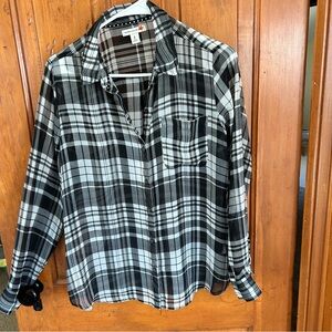 Sheer Black Plaid Button Up